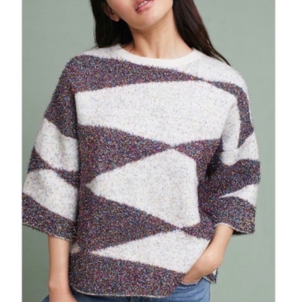 Anthropologie Moth Geo Metallic Sweater XS Small S.
